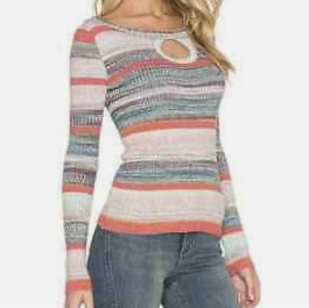Free People keyhole stripe womens knit sweater